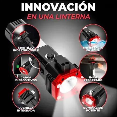Martillo Linterna LED Táctica 4 en 1