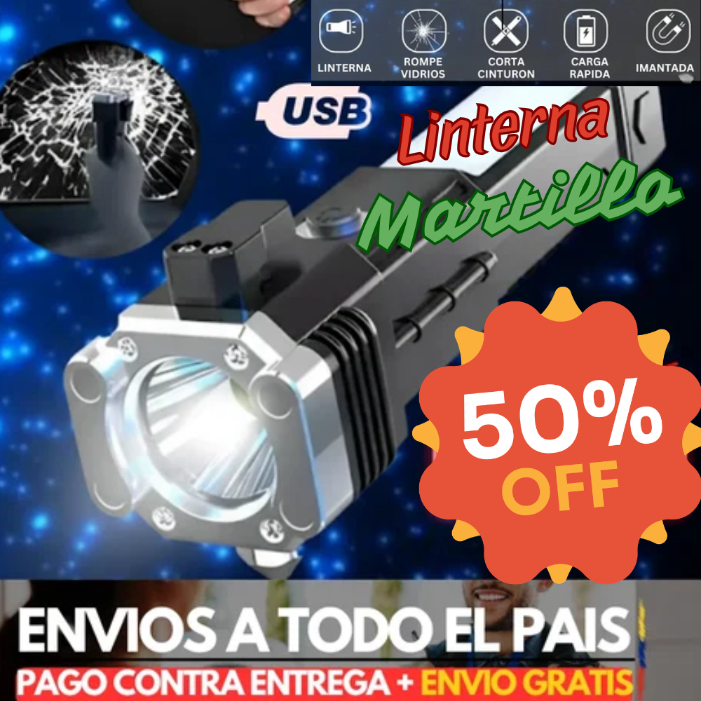 Martillo Linterna LED Táctica 4 en 1
