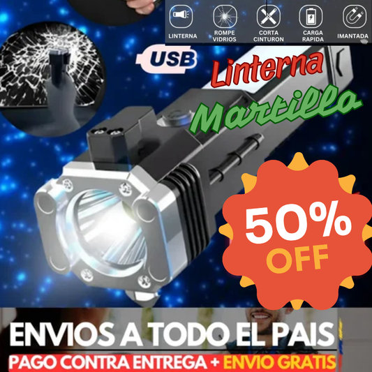 Martillo Linterna LED Táctica 4 en 1