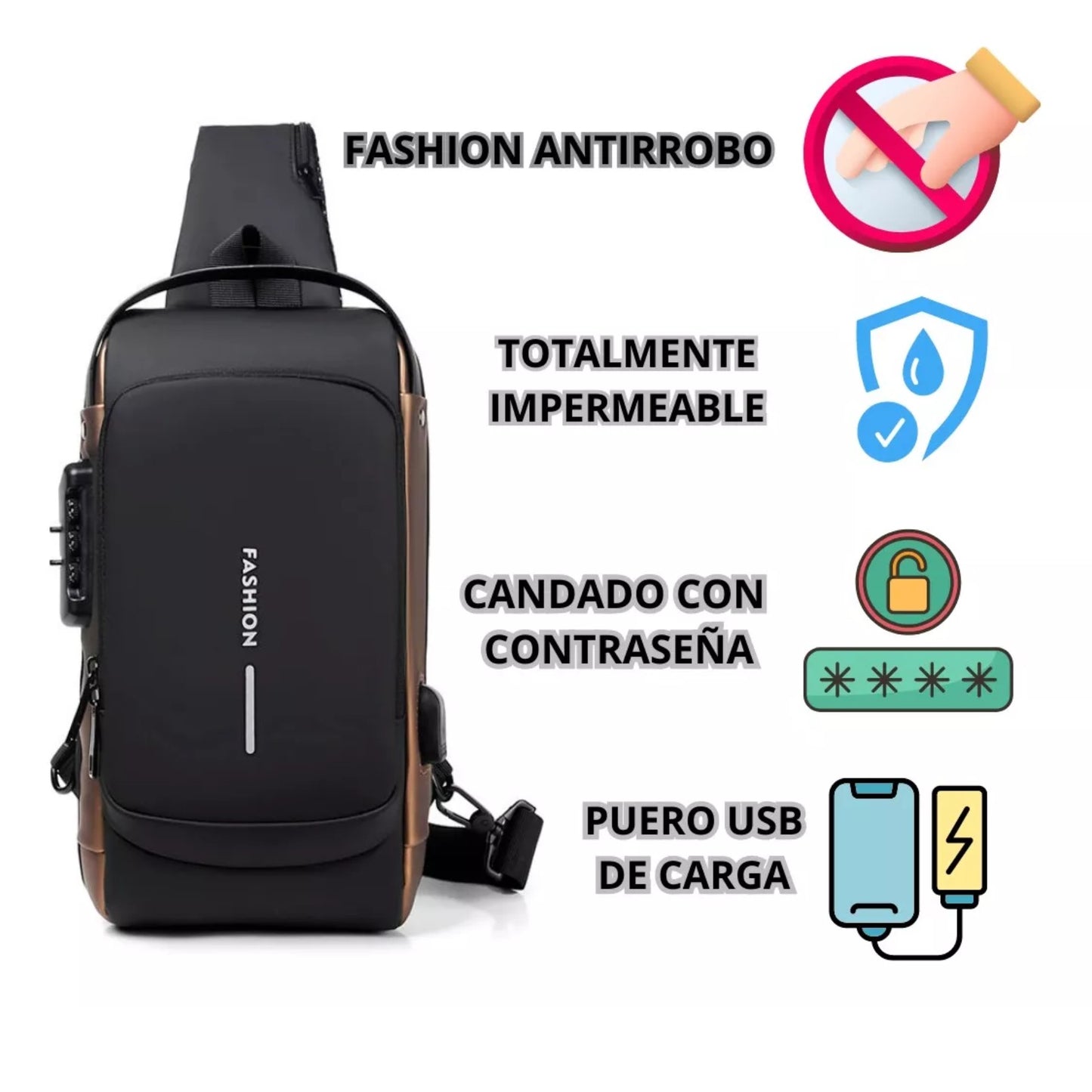 Mochila morral cruzado impermeable Antirrobo